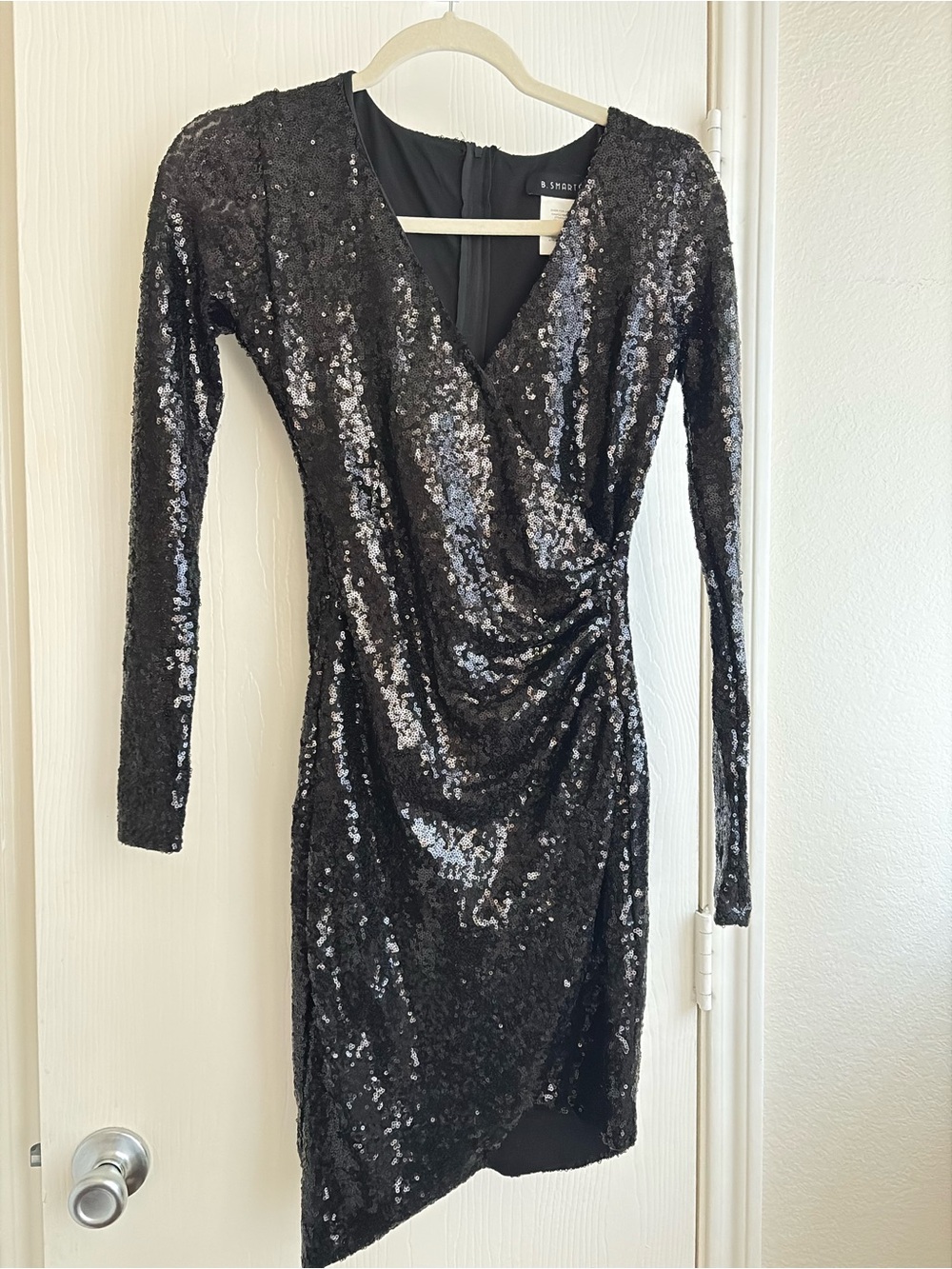 jcpenney Black Sequin Wrap-Front Mini Dress